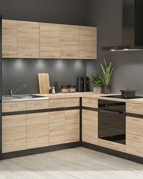 Conjunto de cocina de esquina Junona Line 200x200 izquierdo roble sonoma con encimera