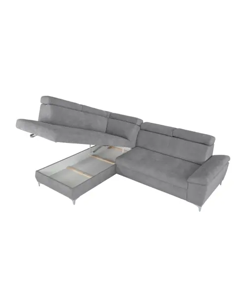 Left-hand corner sofa Raul pull-out with storage grey