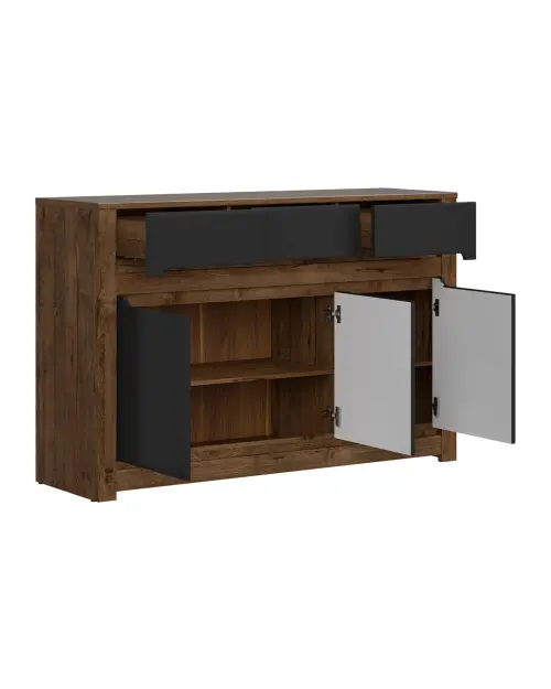 Cómoda Ruso 149 cm con 3 puertas y 3 cajones roble april/negro mate