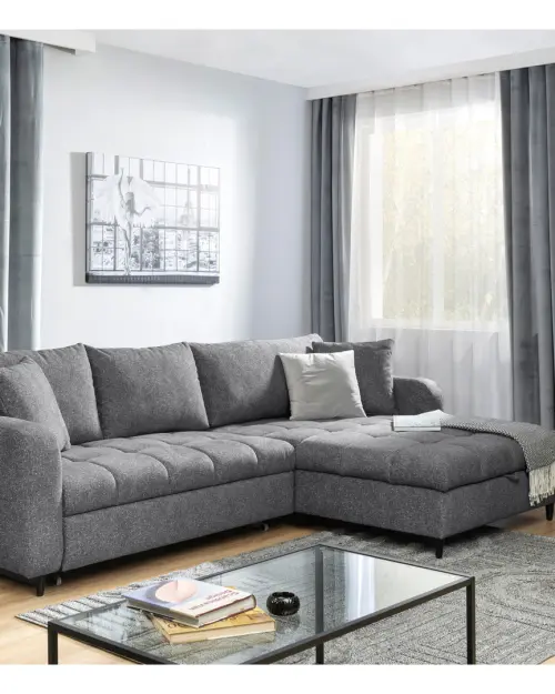 Sofá rinconera universal Twist New desplegable con arcón gris