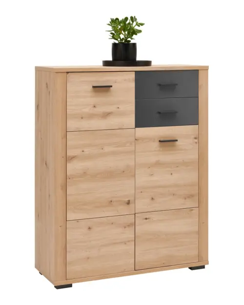 Cómoda Maxim 96 cm con 2 puertas y cajones roble artisan/antracita