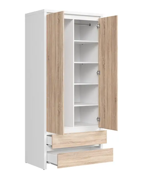 Шафа дводверна Kaspian 90 см з шухлядами білий/дуб сонома