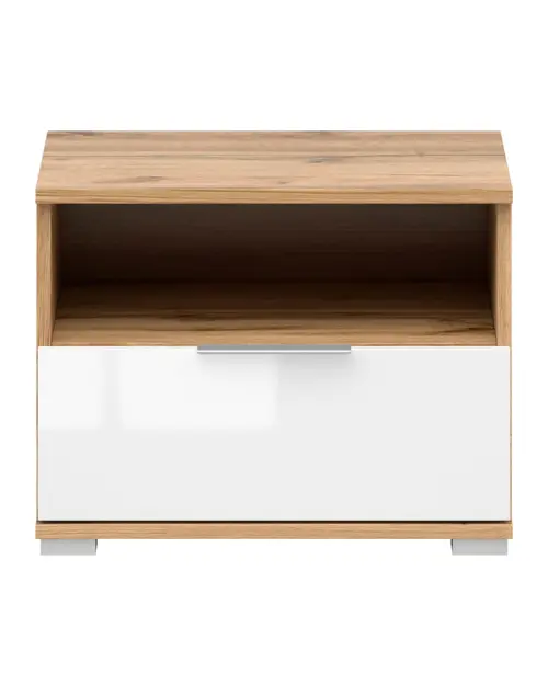 Mesita de noche Zele 50 cm con cajón roble wotan/blanco brillo