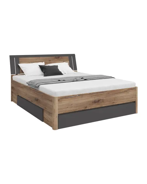 Cama Saturn 160x200 con 3 cajones roble flagstaff oscuro/grafito