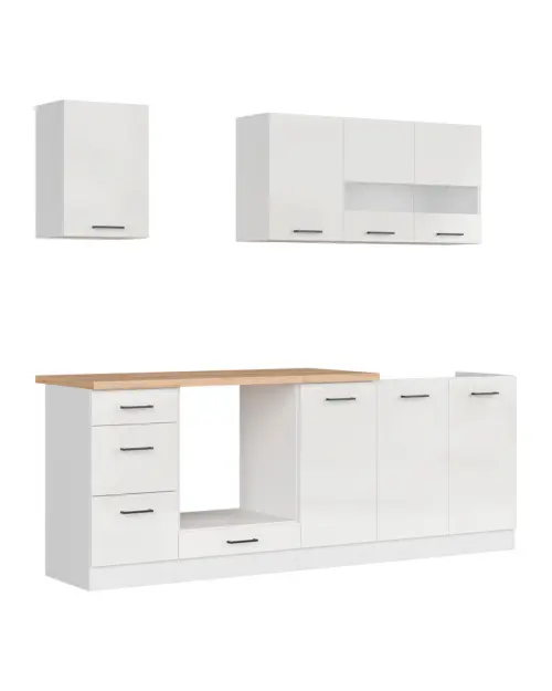 Conjunto de cocina Junona Line 220 cm brillo tiza con encimera