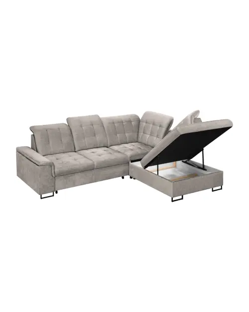 Right-hand corner sofa bed Aragon with adjustable headrest and seat beige