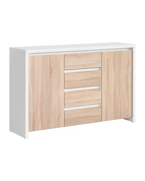 Комод Kaspian 144 см з 2 дверцятами і 4 шухлядами білий/дуб сонома