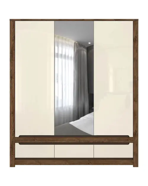 Armario de tres puertas Ruso 178 cm con espejo y cajones roble april/brillo perlado