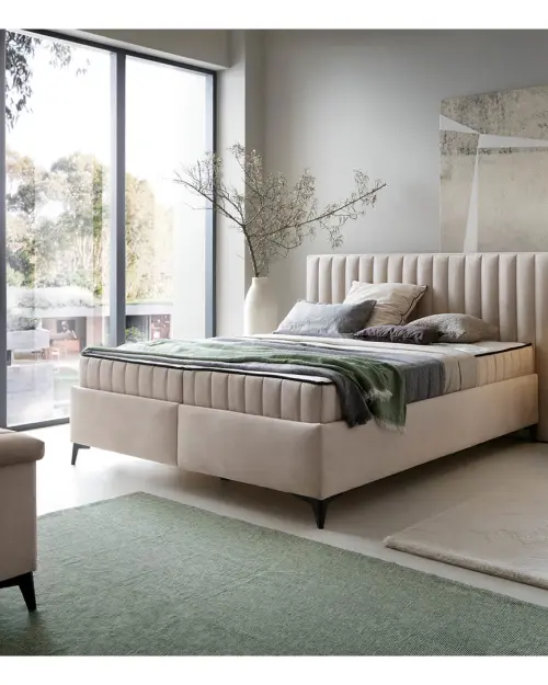 Cama continental Joy 160x200 con contenedores beige claro