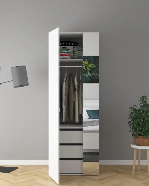 Armario de dos puertas Flex 75 cm con espejo blanco brillo