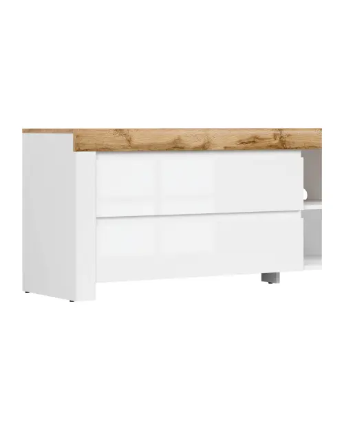 Mueble RTV Holten 156 cm con 2 cajones blanco brillo