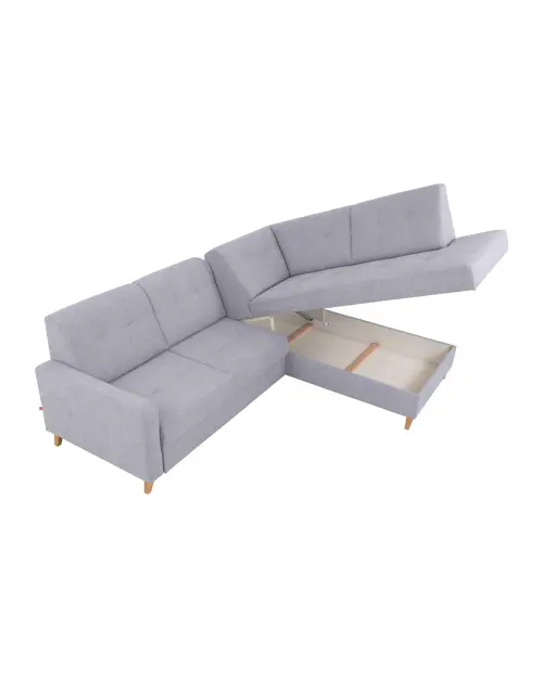 Sofá rinconera derecho Lars con función cama y arcón gris