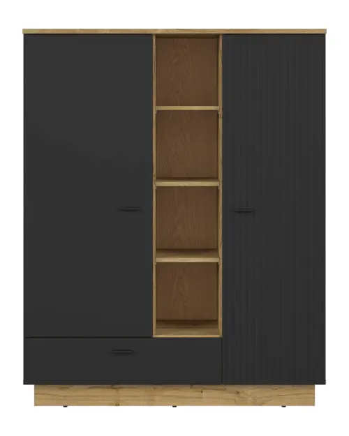 Estantería Zenda 117 cm con 2 puertas, cajón y 4 estantes roble waterford/negro
