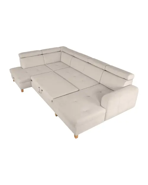 Sofá rinconera izquierda Saragossa convertible de chenilla beige