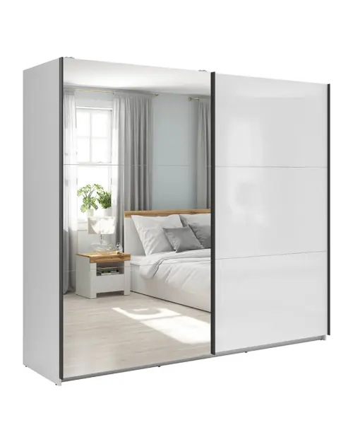 Armario de puertas correderas Tetrix 220 cm con espejo blanco brillo