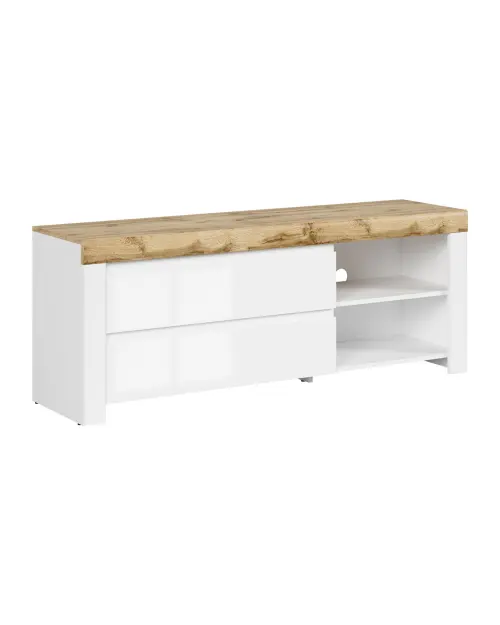 Mueble RTV Holten 156 cm con 2 cajones blanco brillo