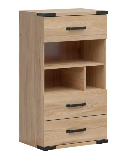 Cómoda Lara 60 cm con 3 cajones y estantes fresno belarus