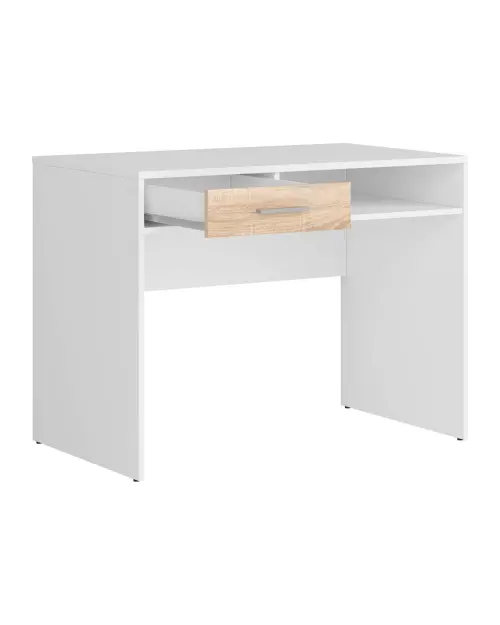 Escritorio Nepo Plus 100 cm con cajón y estante blanco/roble sonoma