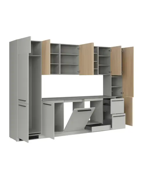 Conjunto de cocina Milino Medium B 332 cm gris/roble con encimera