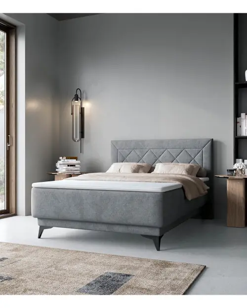Cama continental Zalea 140x200 con almacenaje gris