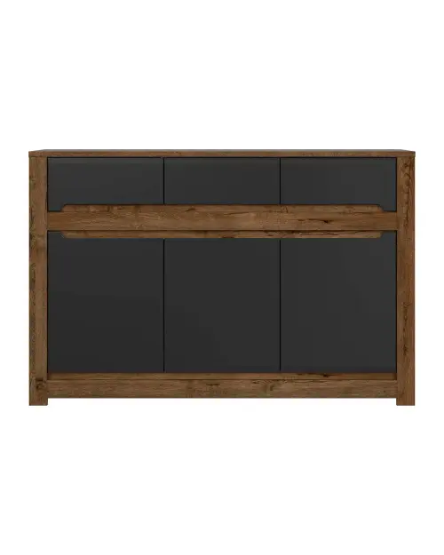 Cómoda Ruso 149 cm con 3 puertas y 3 cajones roble april/negro mate