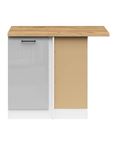 Armario de cocina bajo de esquina Junona Line derecho gris claro brillo con encimera 100x60 cm