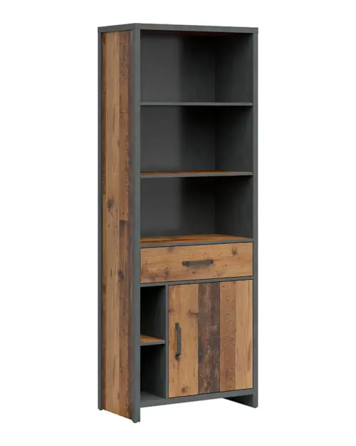 Shelving unit Weston 75 cm with doors, drawer and 5 shelves old style pine
