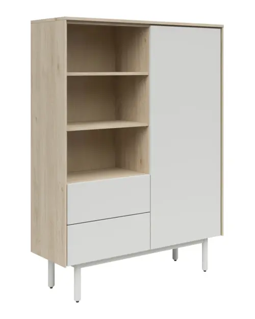 Estantería Ema 105 cm con puertas 2 cajones y estantes nogal jackson hickory/gris claro