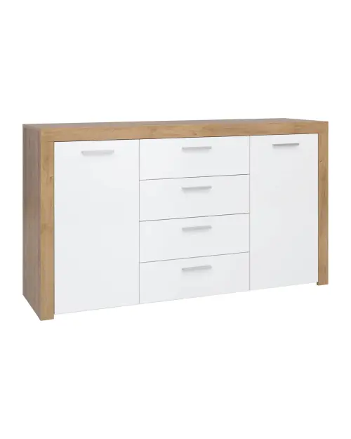 Cómoda Balder 155 cm con 2 puertas y 4 cajones roble riviera/blanco brillo