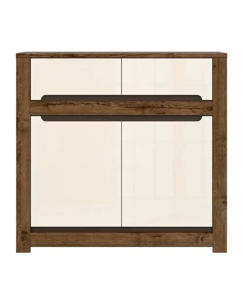 Cómoda Ruso 104 cm con 2 puertas y 2 cajones roble april/brillo perlado