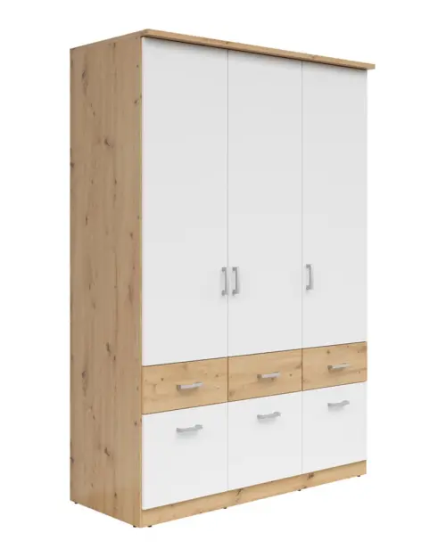 Three-door wardrobe Brando-3 136 cm with drawers artisan oak/white
