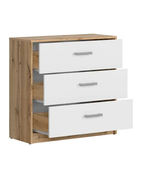 Cómoda Matos 80 cm con 3 cajones roble wotan/blanco