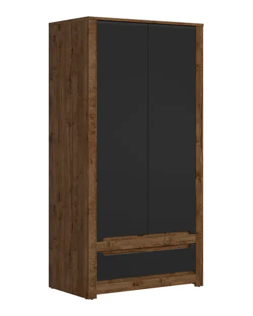 Шкаф двухдверный Ruso 104 см с ящиком дуб април/черный матовый