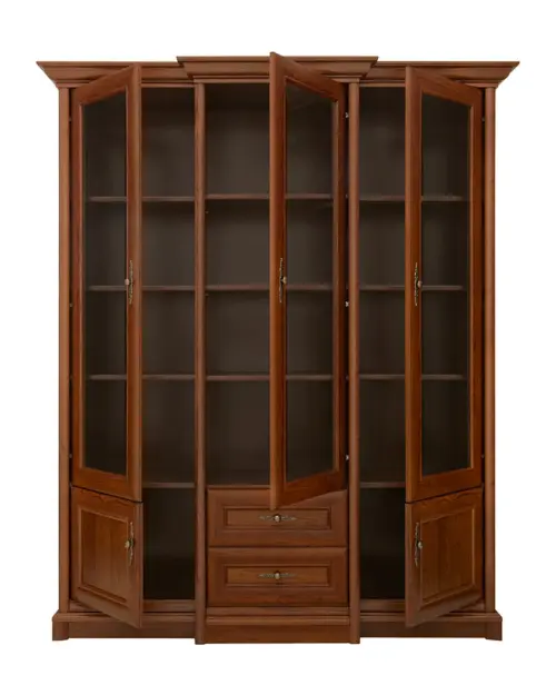 Vitrina Kent 168 cm con 5 puertas y 2 cajones castaño