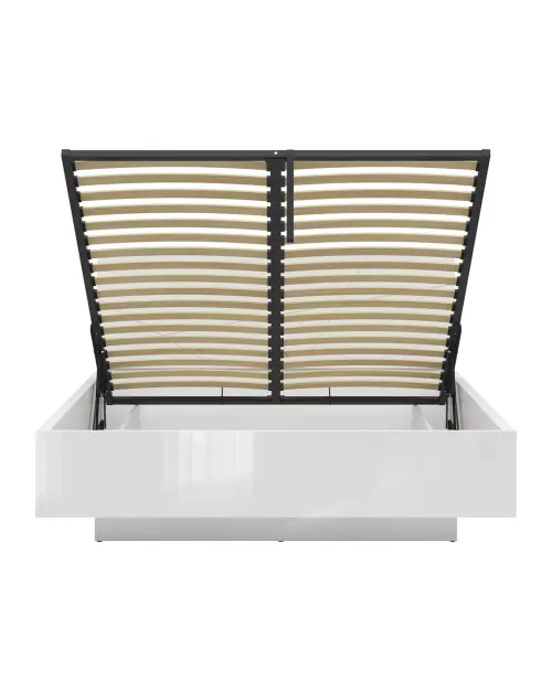 Conjunto cama Forn blanco brillo con somier y colchón Mimas 160x200