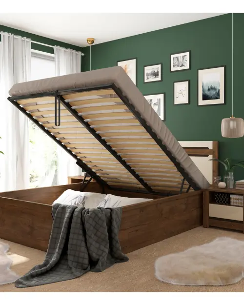 Cama Ruso 160x200 con contenedor y somier roble april