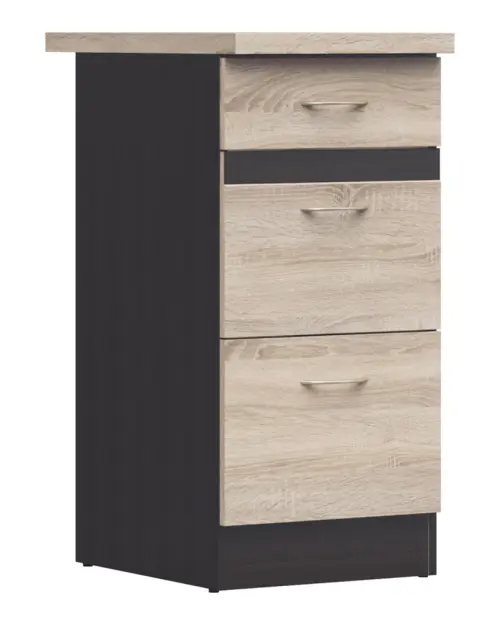 Szafka kuchenna dolna Junona Line 40 cm z szufladami dąb sonoma z blatem