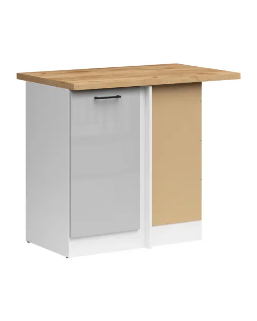 Armario de cocina bajo de esquina Junona Line derecho gris claro brillo con encimera 100x60 cm