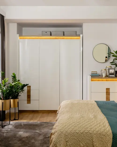 Armario de tres puertas Alameda 180 cm con cajones blanco brillo/roble westminster