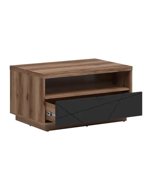 Mesa de centro Forn 90x60 con cajón roble delano oscuro/negro mate
