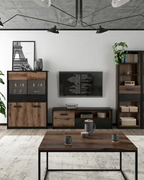 Mueble RTV Kassel 150 cm con puertas y cajón roble monastery