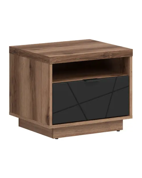 Mesita de noche Forn 50 cm con cajón roble delano oscuro/negro mate