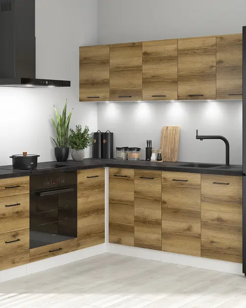 Conjunto de cocina de esquina Junona Line 200x200 roble delano claro sin encimera