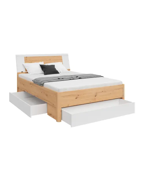 Cama Saturn 140x200 con 3 cajones roble artisan/blanco