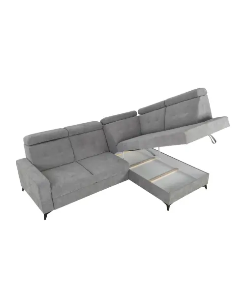 Sofá rinconera derecha Amado convertible con arcón gris