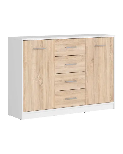 Cómoda Nepo Plus 119 cm con 2 puertas y 4 cajones blanco/roble sonoma