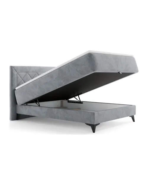 Cama continental Zalea 140x200 con almacenaje gris