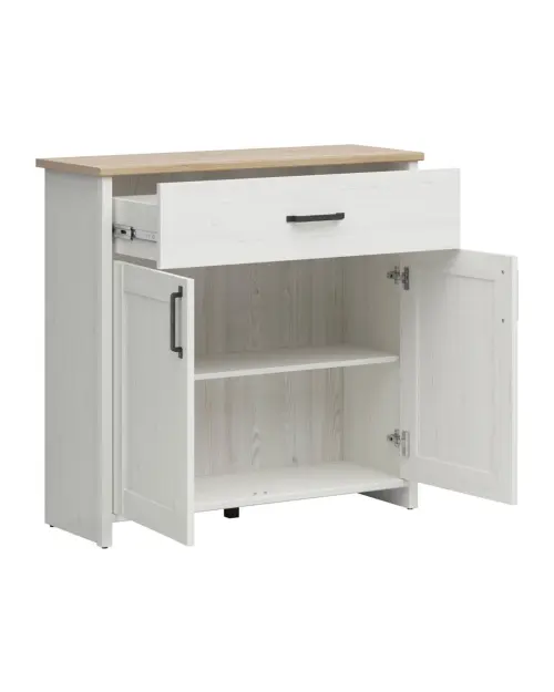 Cómoda Loksa 102 cm con 2 puertas y un cajón pino andersen blanco/roble grandson