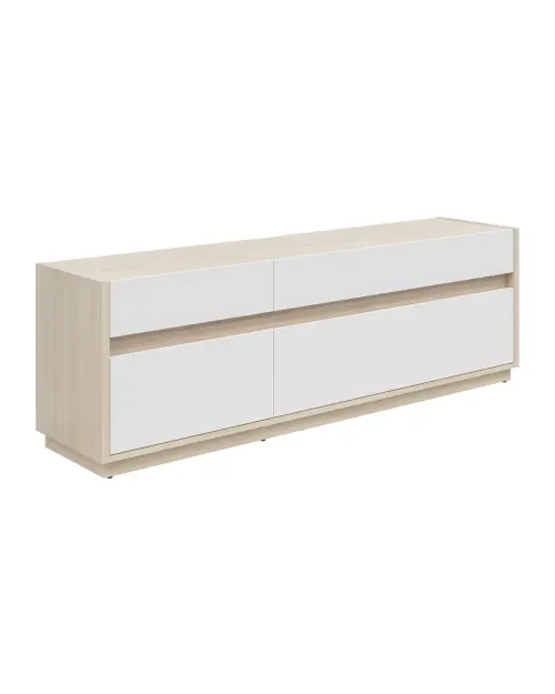 Mueble RTV Kim con 3 cajones y puertas roble riva claro/blanco