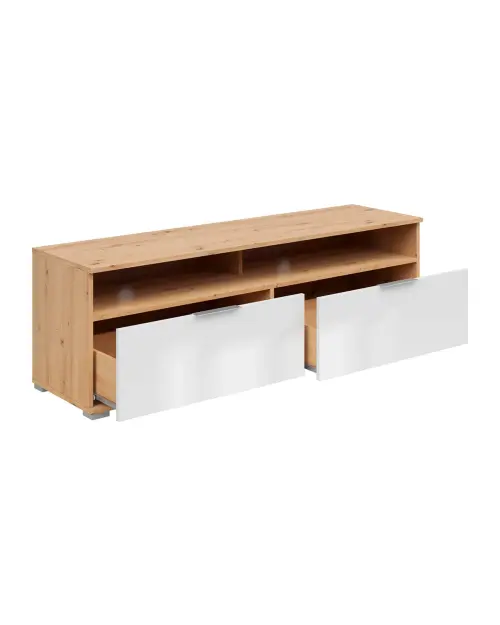 Mueble tv Zele con 2 cajones roble artisan/blanco brillo